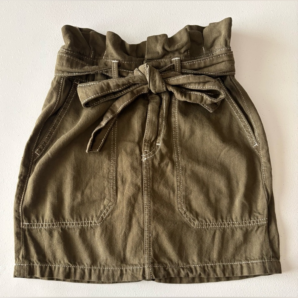 Size 6 Free People Army Green Paper Bag Tie Waist Splendor‎ in the Grass Skirt